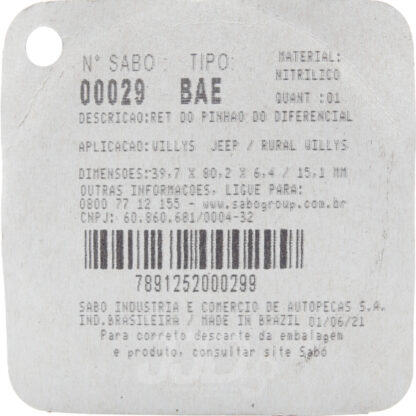 Retentor 00029 BAE Sabó 39,70x80,20x6,40/15,10 - Image 2