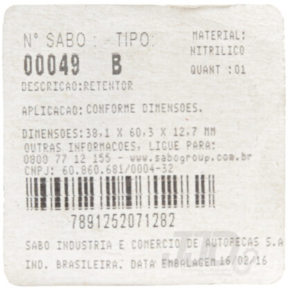 Retentor 00049 B Sabó 38,10x60,30x12,70 - Image 2