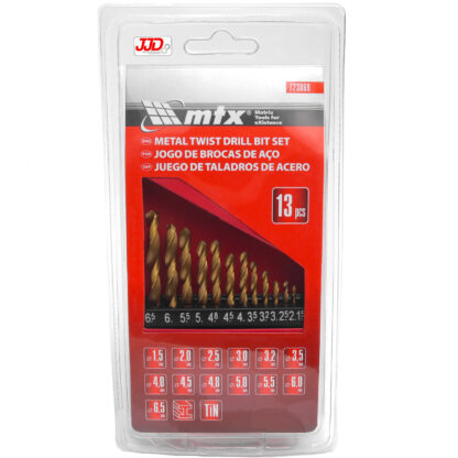 Jogo De Brocas 13 Peças Aço Rápido Titanio Profissional - Mtx