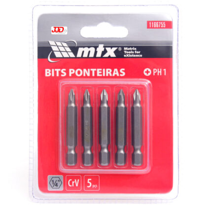Jogo de Bits Phillips PH1 x 50mm em Aço CRV Com 5 Peças - Mtx