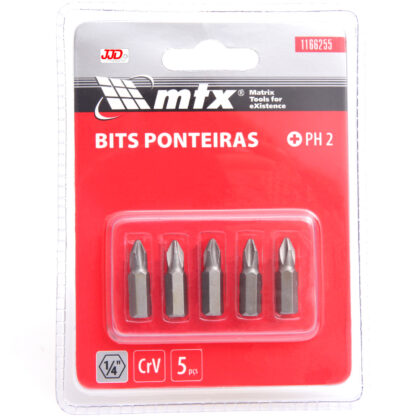 Jogo de Bits Phillips Ph2 x 25mm em Aço Crv com 5 Peças - Mtx