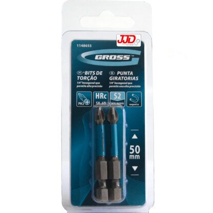 Bits de Torção PH2 x 50mm P/ Ferram Impacto 2pçs - Gross
