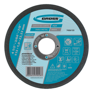 Disco Corte Fino Inox 115mmx1mmx22,23mm Gross